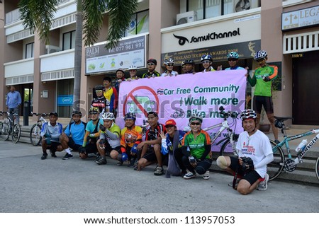 KO SAMUI, THAILAND - SEPTEMBER 22: Group of bikers take part during a car free day campaign on September 22, 2012 in Ko samui, Thailand.