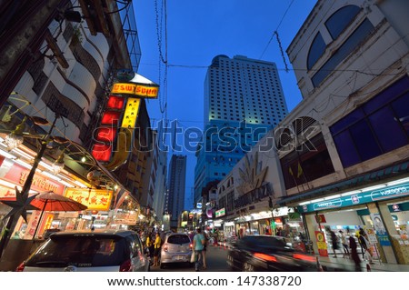 HATYAI, THAILAND - JULY 21:  Night cityscape of hatyai famous place for tourist for dining and shopping on July 21, 2013 in Hatyai songkla, Thailand.