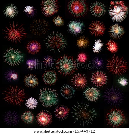 Set of fireworks Against a Black Sky.
