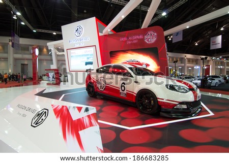 BANGKOK - MARCH 31 : MG motor sport car on display at Bangkok International Motor Show 2014 on March 31, 2014 in Bangkok, Thailand.