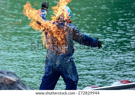 Stunt man engulfed in flames