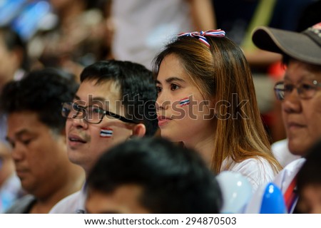 Bangkok, Thailand - July 3-5 ,2015 : Participants and cheer stand in The 23rd edition of the FIVB Volleyball World Grand Prix at Hua Mak Sport Complex.