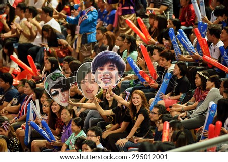 Bangkok, Thailand - July 3-5 ,2015 : Participants and cheer stand in The 23rd edition of the FIVB Volleyball World Grand Prix at Hua Mak Sport Complex.