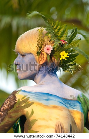 KO SAMUI, THAILAND - MARCH 26: Model at the Samui International Body Painting Festival on March 26, 2011 in Ko Samui island, Thailand. The first body painting festival in asia.