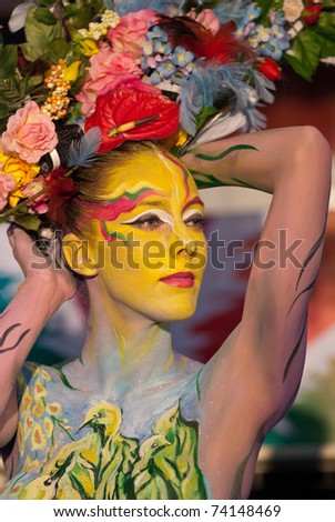 KO SAMUI, THAILAND - MARCH 26: Model at the Samui International Body Painting Festival on March 26, 2011 in Ko Samui island, Thailand. The first body painting festival in asia.