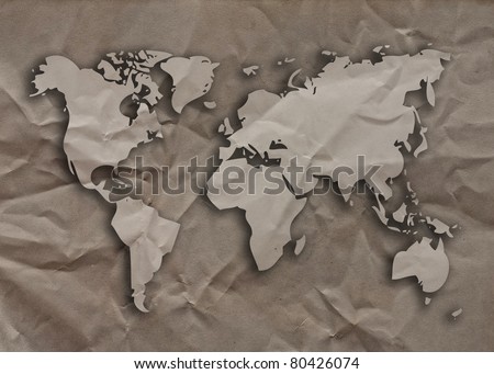 art work of world map made from old paper on the floor
