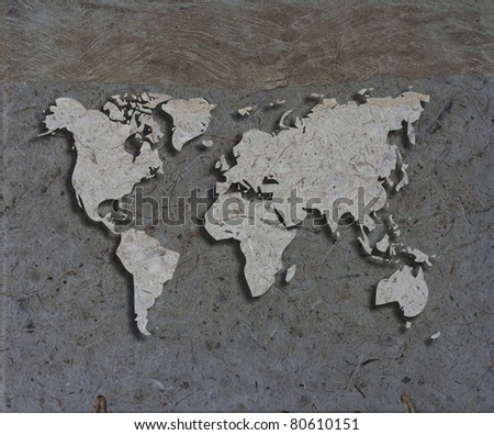 art work of world map made from paper texture