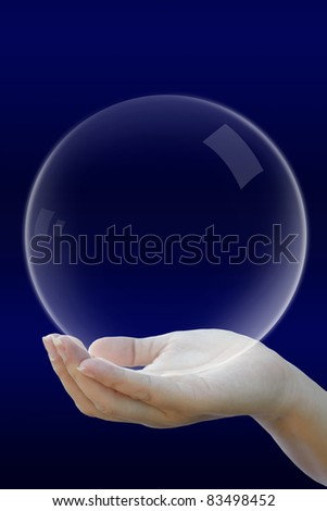 artwork of business concept with clear air bubble with human hand.