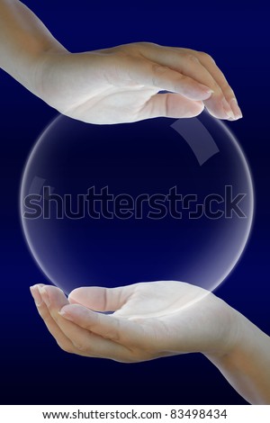 artwork of business concept with clear air bubble with human hand.