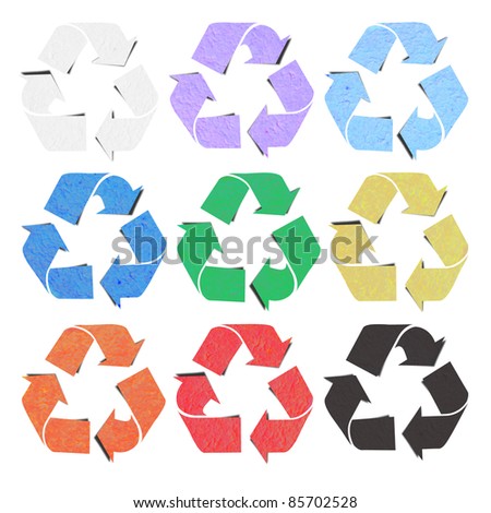 cute recycled paper art craft on white background.