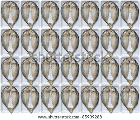 pack of raw fish on white background.