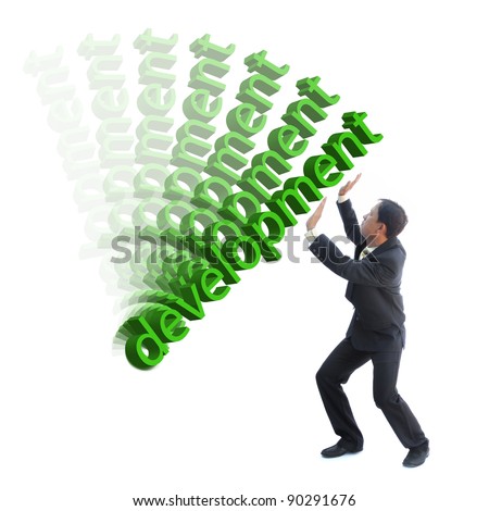 Green attractive business word with businessman on white  background.