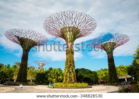 Walking bridge on Super trees in Gardens by the Bay Singapore.