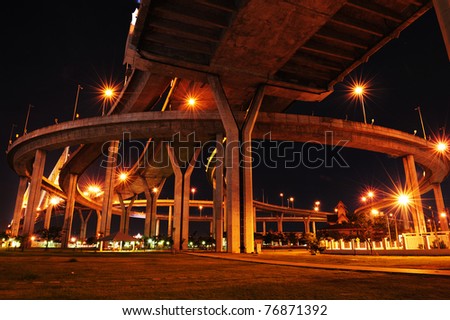Bhumibol Bridge,the Industrial Ring Bridge or Mega Bridge,at dusk in Thailand.The bridge located at Bangkok harbor.