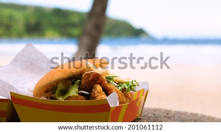 Fried shark and bake fast food by the beach at Maracas Bay