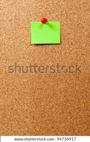 Notice Board, green post-it and pin
