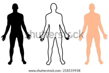 Full Length Front View Of A Standing Naked Man Male Body Silhouette Stock Vector Illustration