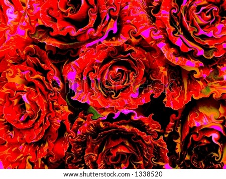 digitally enhanced photograph of a display with hocus-pocus roses, expressing the ffelin of love and passion