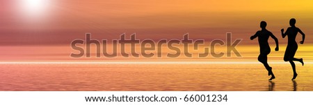 abstract graphic background banner showing the silhouettes of a jogging couple, room for text
