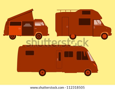 Motorhome Silhouette - Orange Illustration Of Three Sizes Of Rv Or