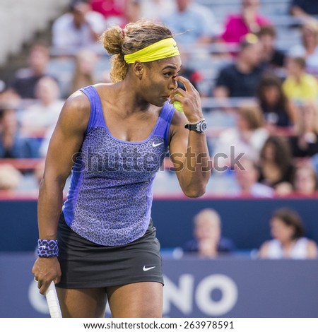 MONTREAL - AUGUST 6: Serena Williams of USA in her Second round match win over Samantha Stosur of Australia at the 2014 Rogers Cup on August 6, 2014 in Montreal, Canada