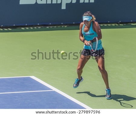 MONTREAL - AUGUST 6: Heather Watson of United Kingdom in her Second round match against Dominika Cibulkova of Slovakia at the 2014 Rogers Cup on August 6, 2014 in Montreal, Canada