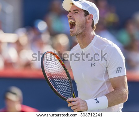 MONTREAL AUGUST 16 Andy Murray of Great Britain during his final match win over Novak Djokovic of Serbia at the 2015 Rogers Cup on August 16 2015 in Montreal Canada MONTREAL AUGUST 16 Andy Murray of Great Britain during his final match win over Novak Djokovic of Serbia at the 2015 Rogers Cup on August 16 2015 in Montreal Canada