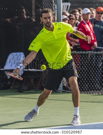 MONTREAL - AUGUST 12: Marin Cilic of Croatia during his second round match loss to Bernard Tomic of Australia at the 2015 Rogers Cup on August 12, 2015 in Montreal, Canada