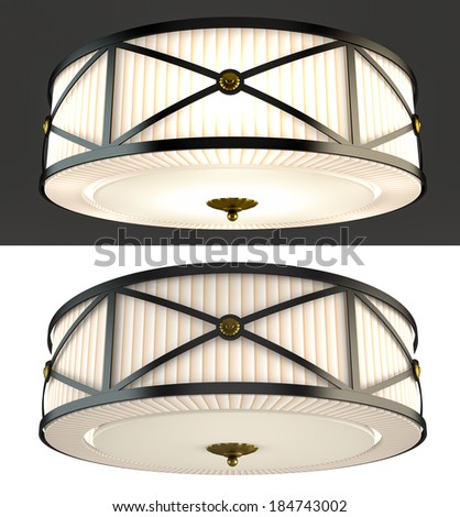 Classic forged chandelier switched on and off isolated on black and white background 3D