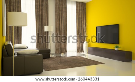 Part of interior with yellow walls 3D rendering