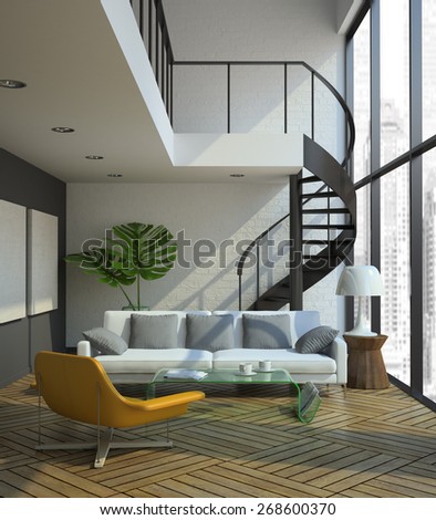 modern loft interior 3D rendering