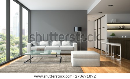 Interior of the modern design  loft  with black lamp 3D rendering