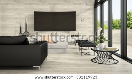 Interior of modern design living room 3D rendering