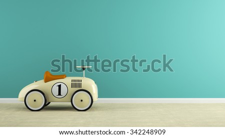 Part of  interior with stylish beige toy car 3D rendering