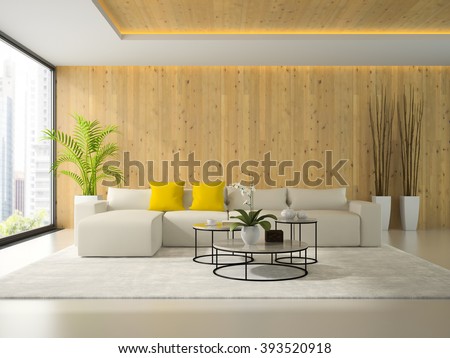 Interior of modern room with white sofa 3D rendering