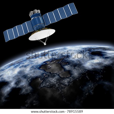 Artificial satellite in the background of the Earth
