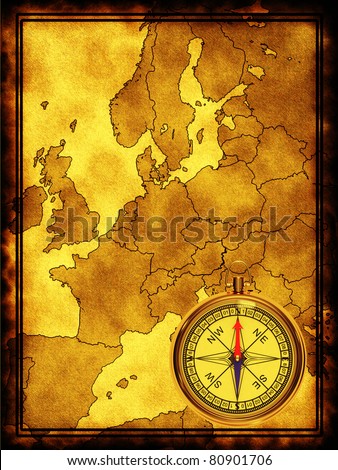 The old world map with a compass