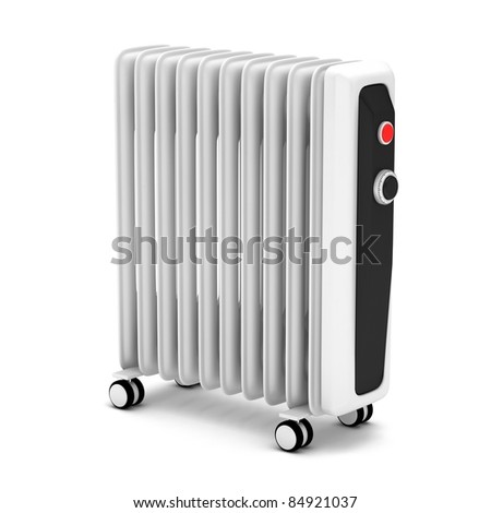 Electric oil heater on a white background.