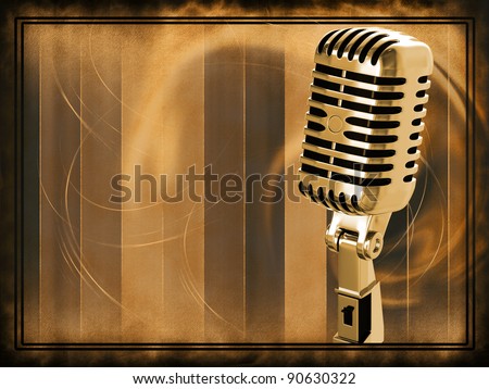 Gold vintage microphone on the background
