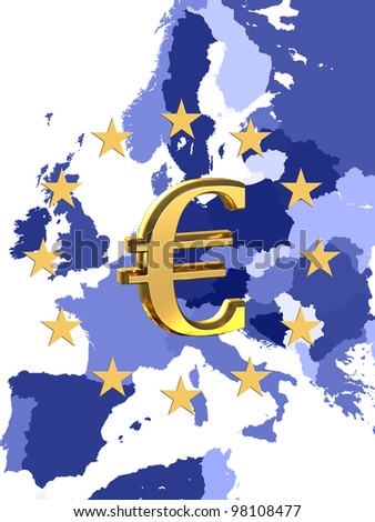Map of Europe with the sign of euro