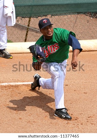 Twinspitcher Francisco Liriano in the bullpen at spring training in ft. myers, Florida