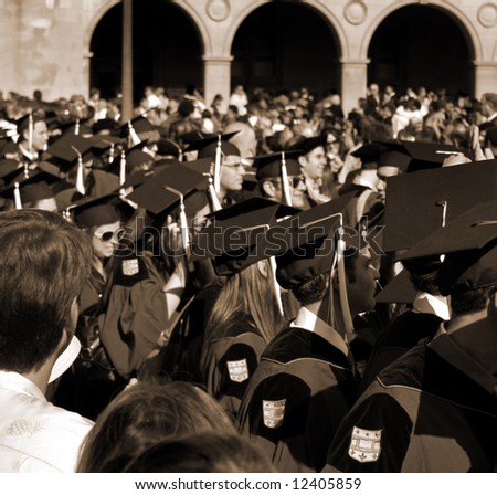 college students at graduation, sepia