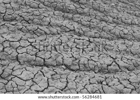 dry cracked earth, dirt, black and white