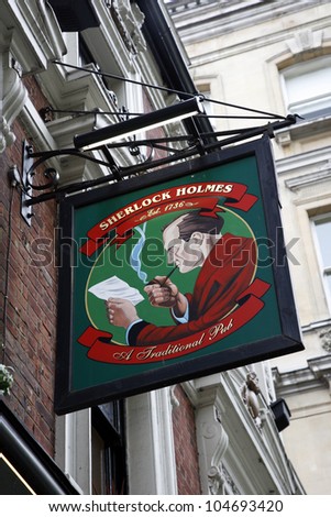LONDON - MAY 6: English pub sign, Public house, known as pub, is focal point of community, on May 6, 2012, London, UK. Pub business, now about 53,500 pubs in UK, has been declining every year
