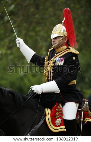 LONDON - JUNE 16: Household Cavalry at Queen\'s Birthday Parade on June 16, 2012 in London, England. Queen\'s Birthday Parade take place to Celebrate Queen\'s Official Birthday in every June in London.