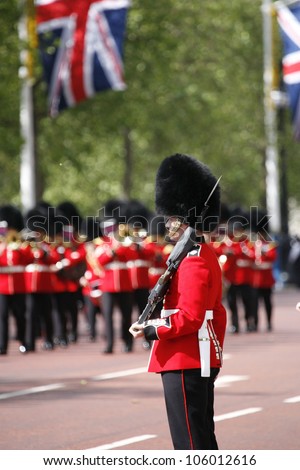 LONDON - JUNE 16, 2012: Queen's Bands at Queen's Birthday Parade. Queen's Birthday Parade take place to Celebrate Queen's Official Birthday in every June in London.