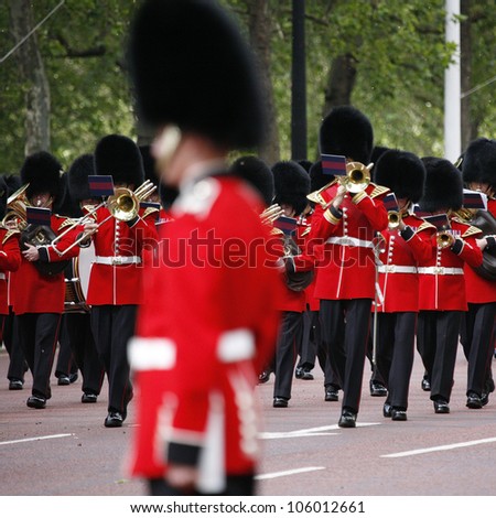 LONDON - JUNE 16, 2012: Queen's Bands at Queen's Birthday Parade. Queen's Birthday Parade take place to Celebrate Queen's Official Birthday in every June in London.