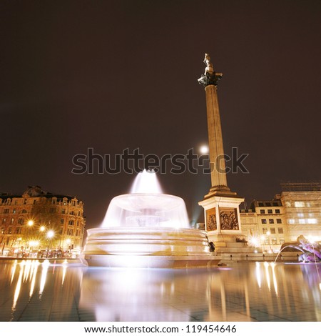 Trafalgar Square with Nelson Column at night