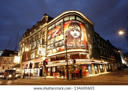 London - Dec 10: Outside View Of Queen\'S Theatre, West End Theatre, Located On Shaftesbury Avenue, City Of Westminster, Since 1907, Designed By W.G.R. Sprague. At Night On Dec 10, 2012 In London, Uk.