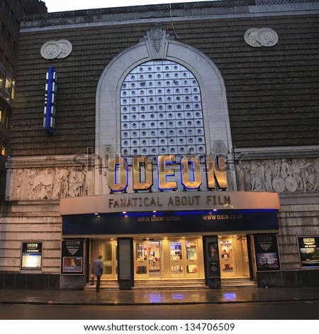 LONDON - DEC 30: Outside view of Odeon, British chain of cinemas, one of the largest in Europe, founded 1928 by Oscar Deutsch, Covent Garden branch on Dec 30, 2010 in London, UK